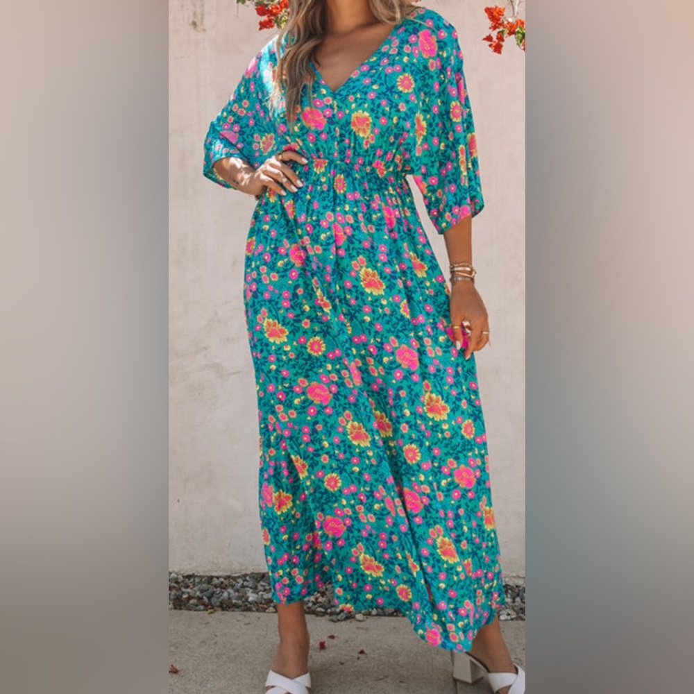 Floral Maxi Dress in Blue and Pink
